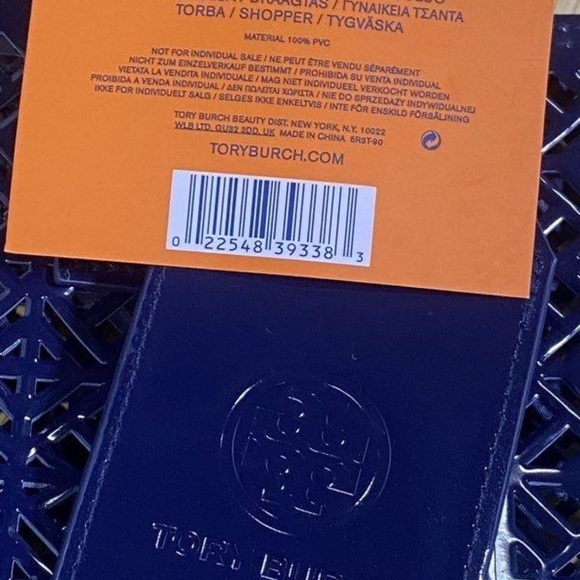 NWT Tory Burch Navy Blue Lattice Perforated PVC Tote Bag Beach Travel Handbag - Picture 5 of 8